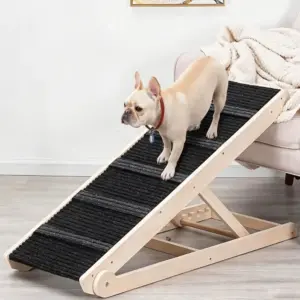 Escalier 4 marches en bois massif pour chien, hauteur réglable, tapis antidérapant