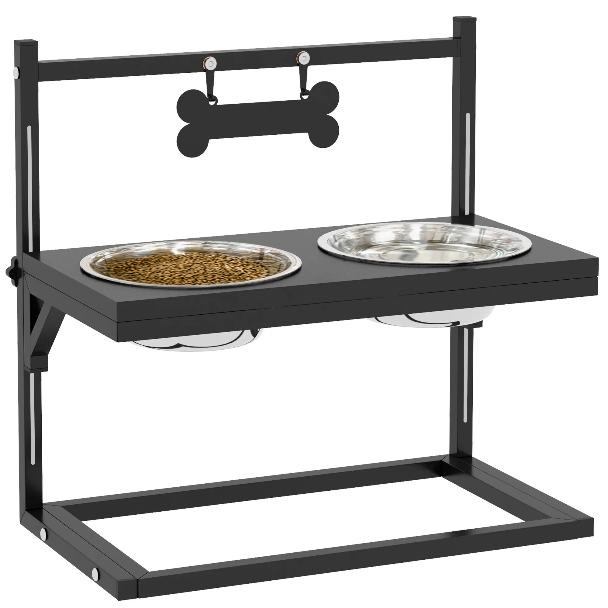 Gamelles surélevées pour chien avec 2 bols inox et support réglable