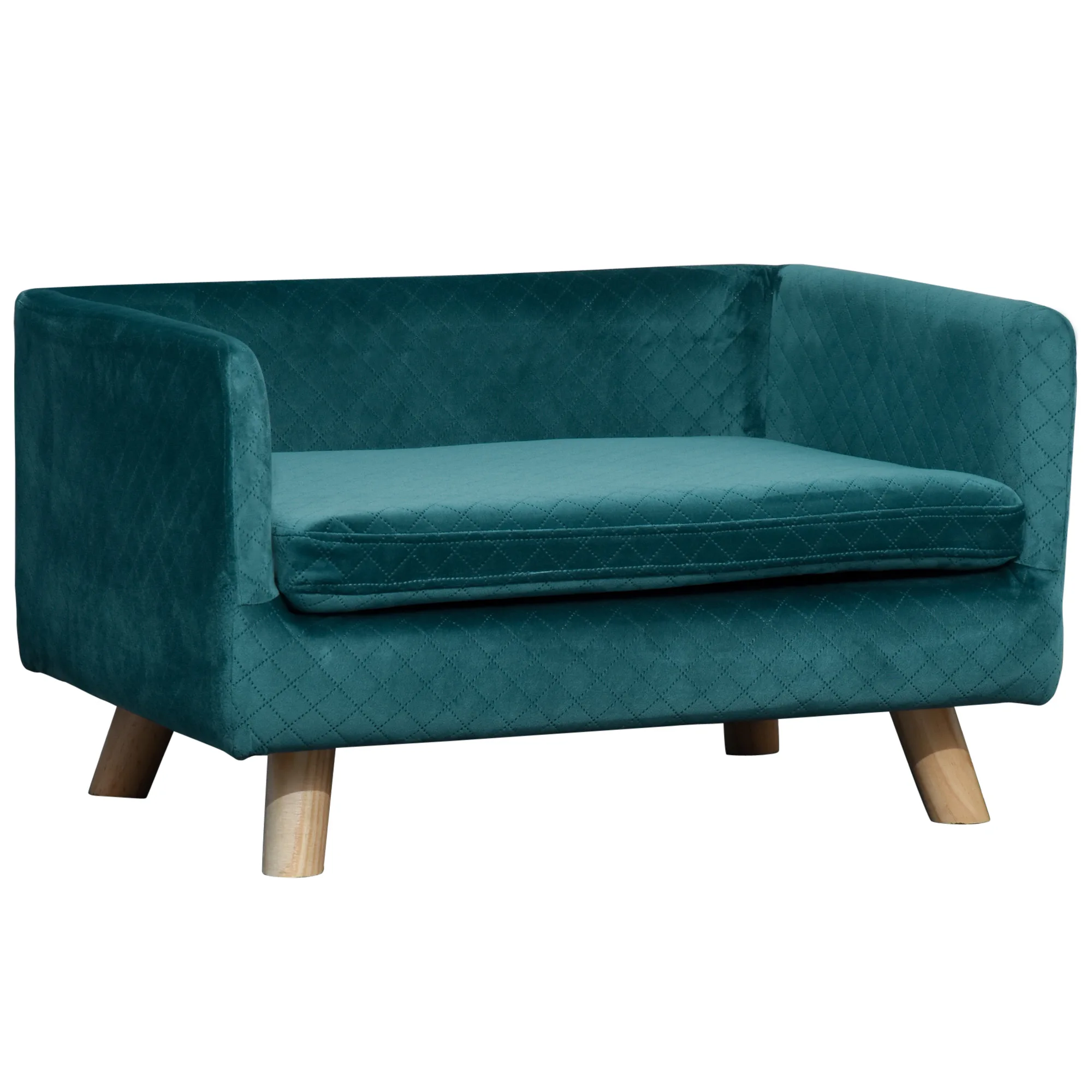 Canapé chien scandinave velours bleu avec coussin moelleux