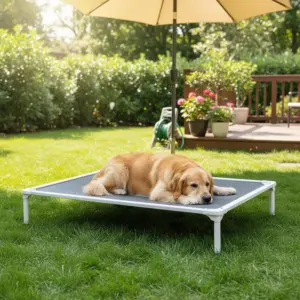 Lit surélevé pour grands chiens avec structure aluminium et maille respirante