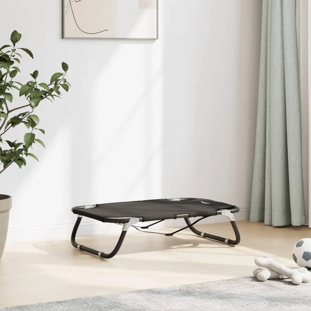 Lit pliant en tissu Oxford anthracite surélevé avec coussin – Image 3