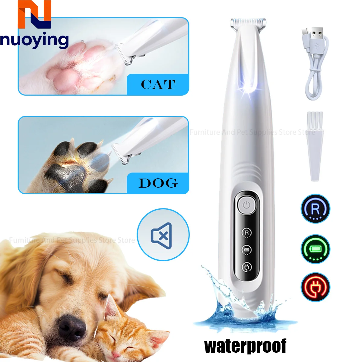 Tondeuse pour chien étanche avec lame 18 mm et lumière LED – Image 2