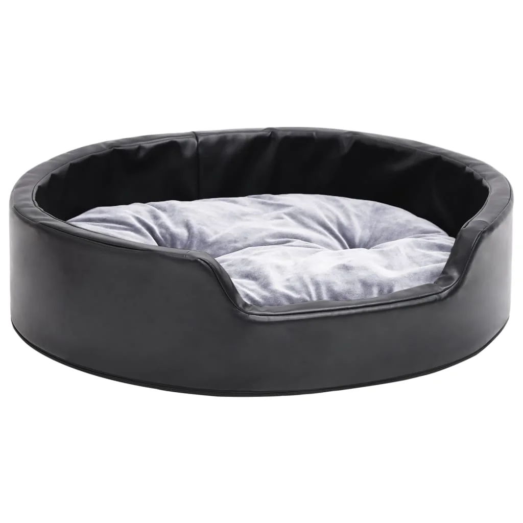 Lit douillet pour chien gris et noir, style simili cuir – Image 2