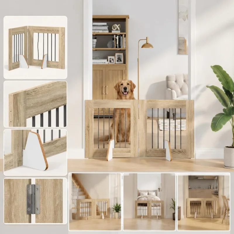 Barrière pliable 120,5 cm bois et acier pour chien – Image 4