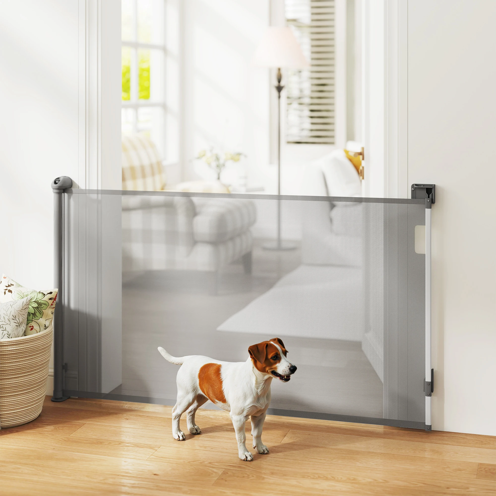 Barrière rétractable pour chien, filet extensible, largeur 149 cm, sécurité escalier – Image 2