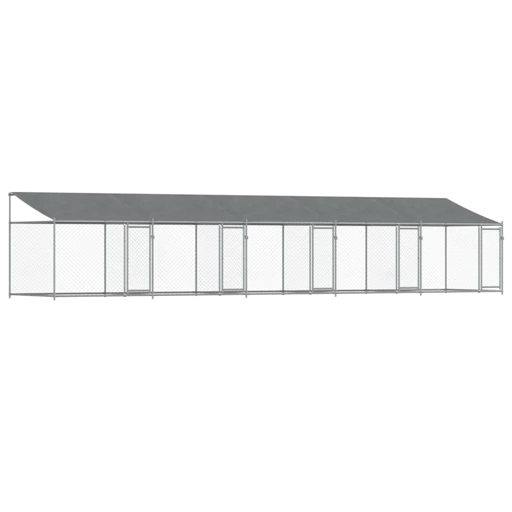 Enclos extérieur pour chien avec toit, acier gris 10x2x2m – Image 2