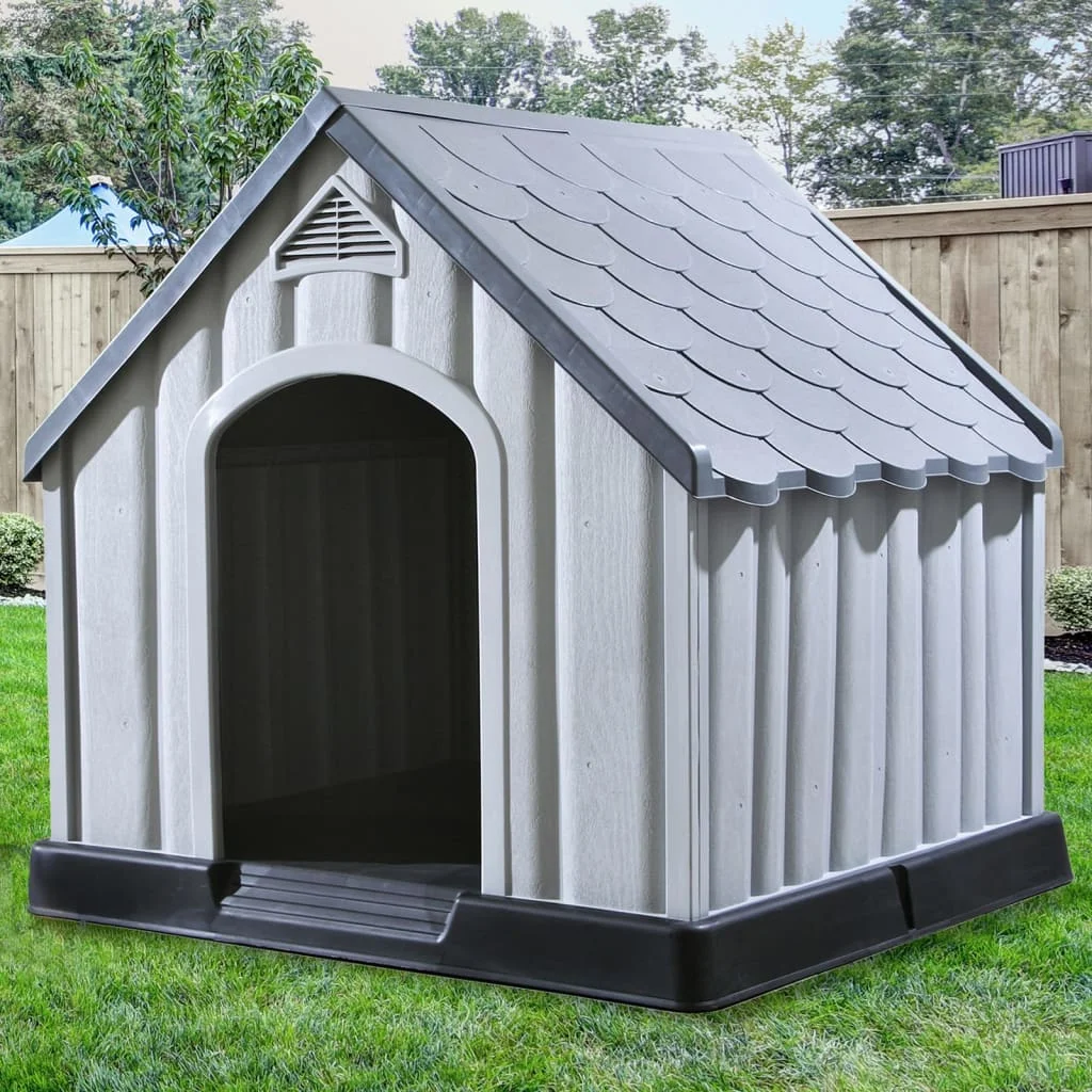 Chenil pour chien gris en plastique, 92x87x91 cm – Image 3
