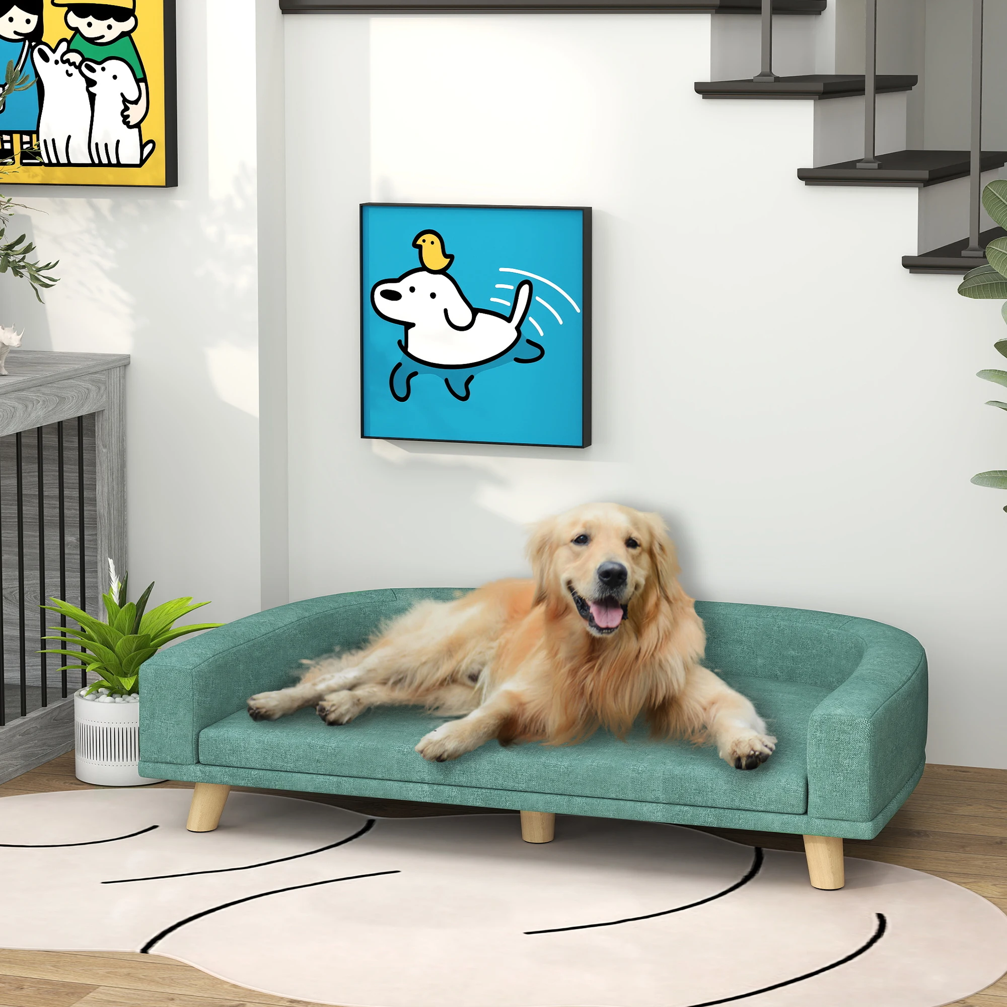 Canapé-lit moelleux pour chien avec coussin lavable