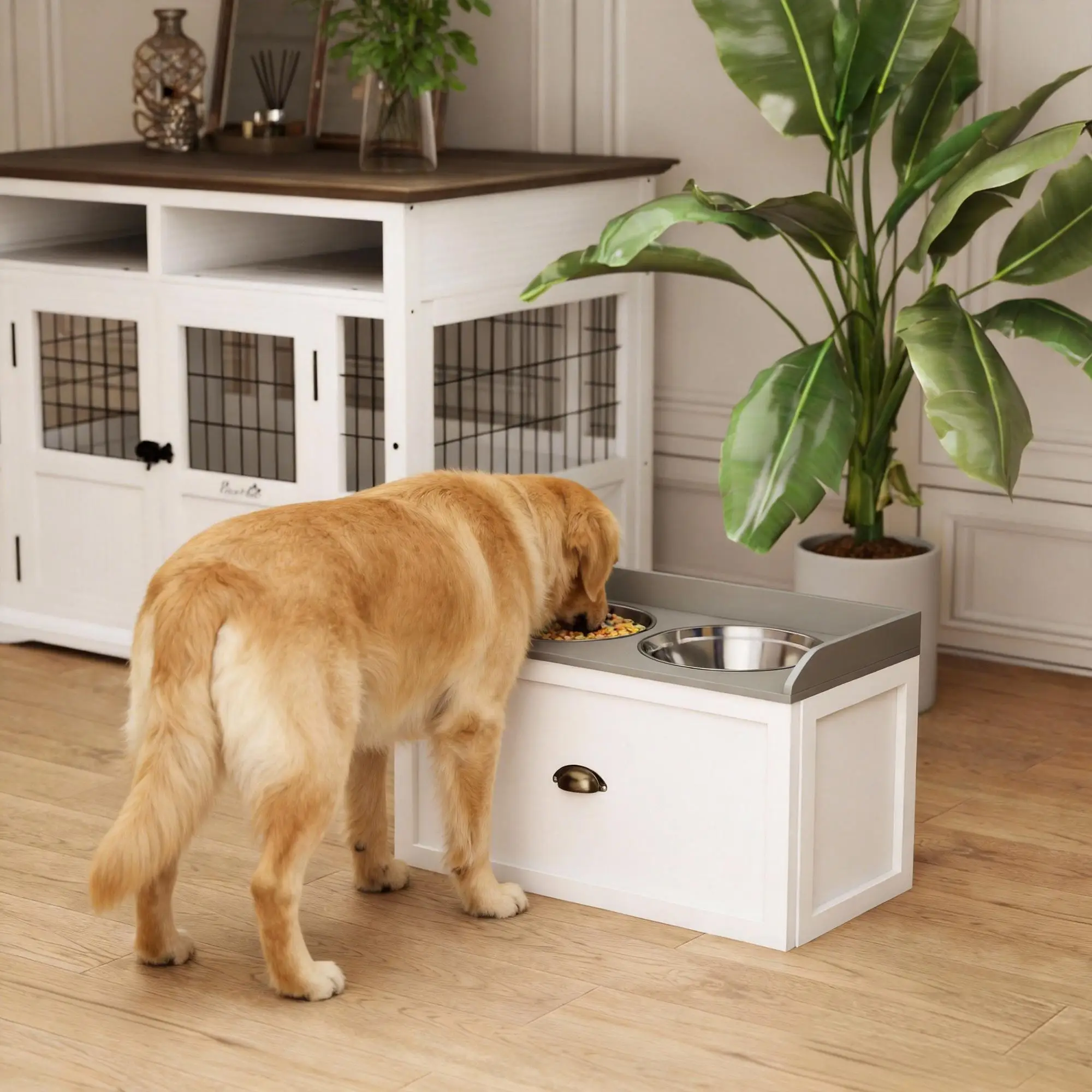 Mangeoire surélevée réglable pour grands chiens avec bols inox
