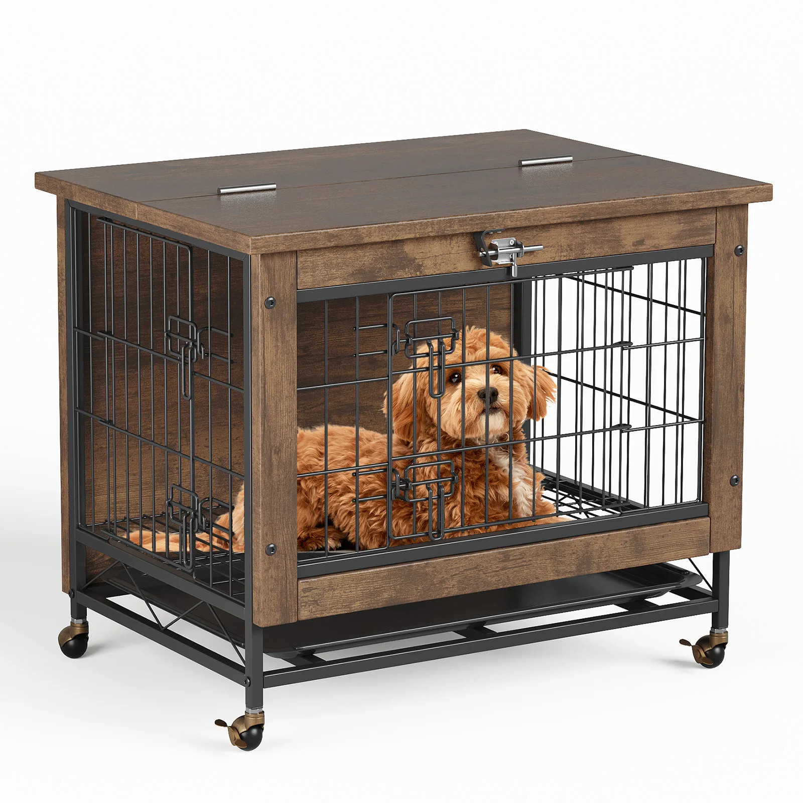 Cage d'intérieur en bois avec doubles portes, verrouillable et roulettes – Image 4