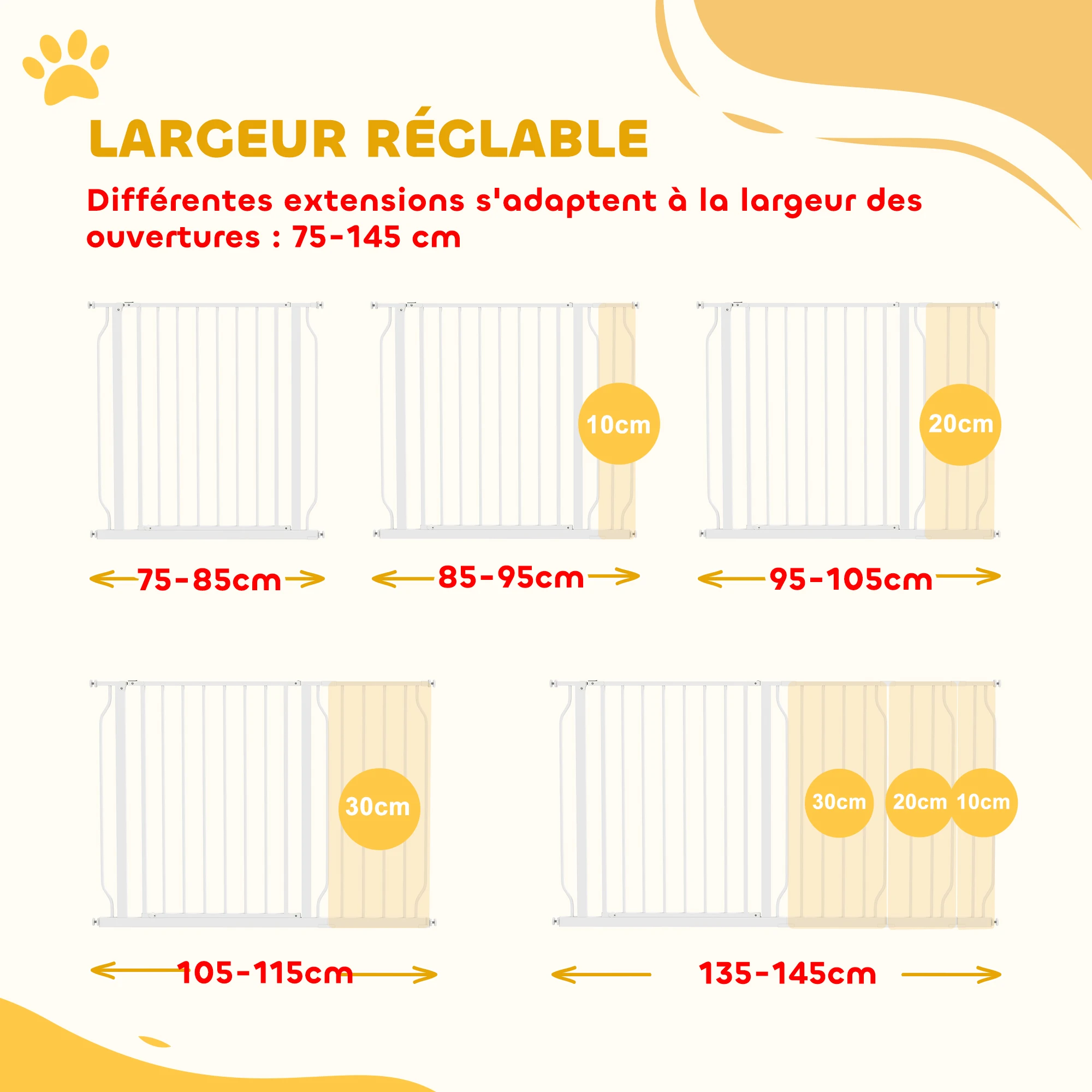 Barrière extensible 75-145 cm sans perçage pour chien – Image 3