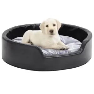 Lit douillet pour chien gris et noir, style simili cuir