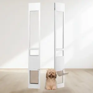 Porte pour chien coulissante en verre, hauteur réglable et cadre aluminium