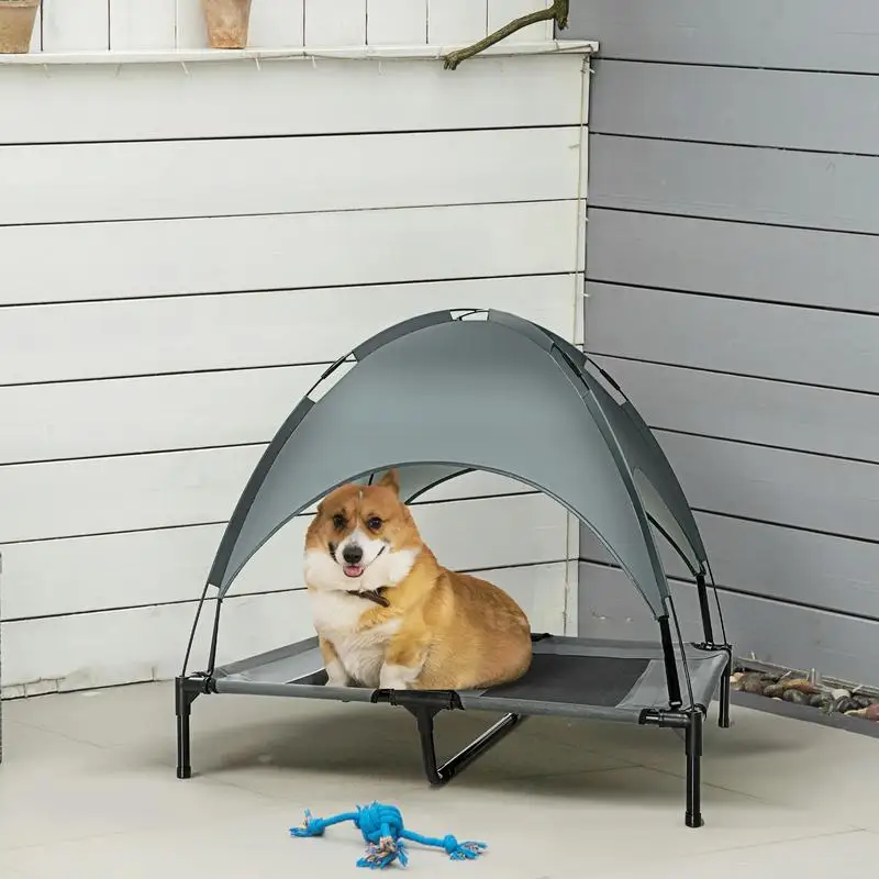 Lit surélevé avec auvent pour chien, idéal extérieur – Image 2