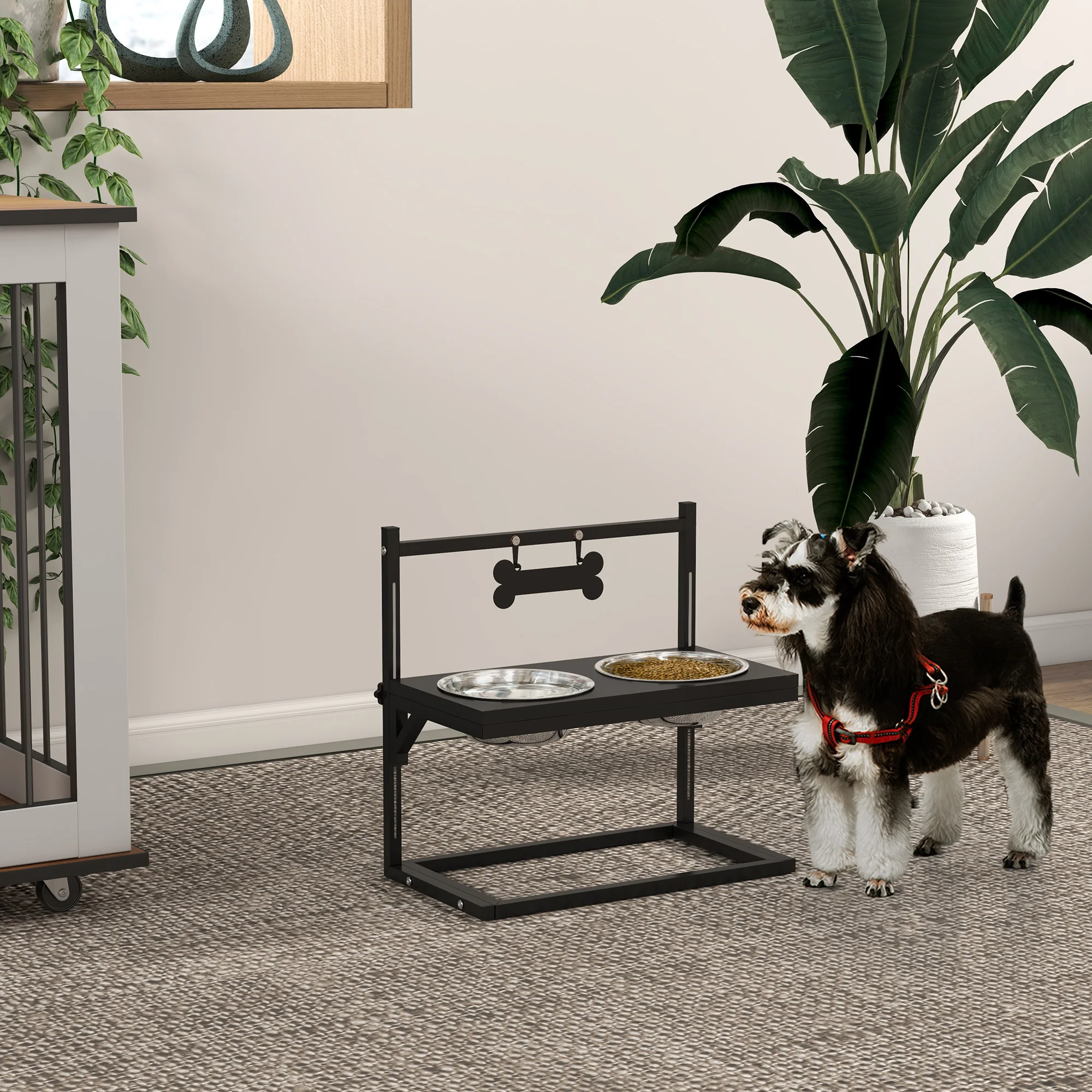 Gamelles surélevées pour chien avec 2 bols inox et support réglable – Image 2