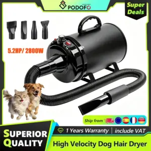 Sèche-cheveux professionnel pour chien, puissance 2800W avec 4 embouts et peigne