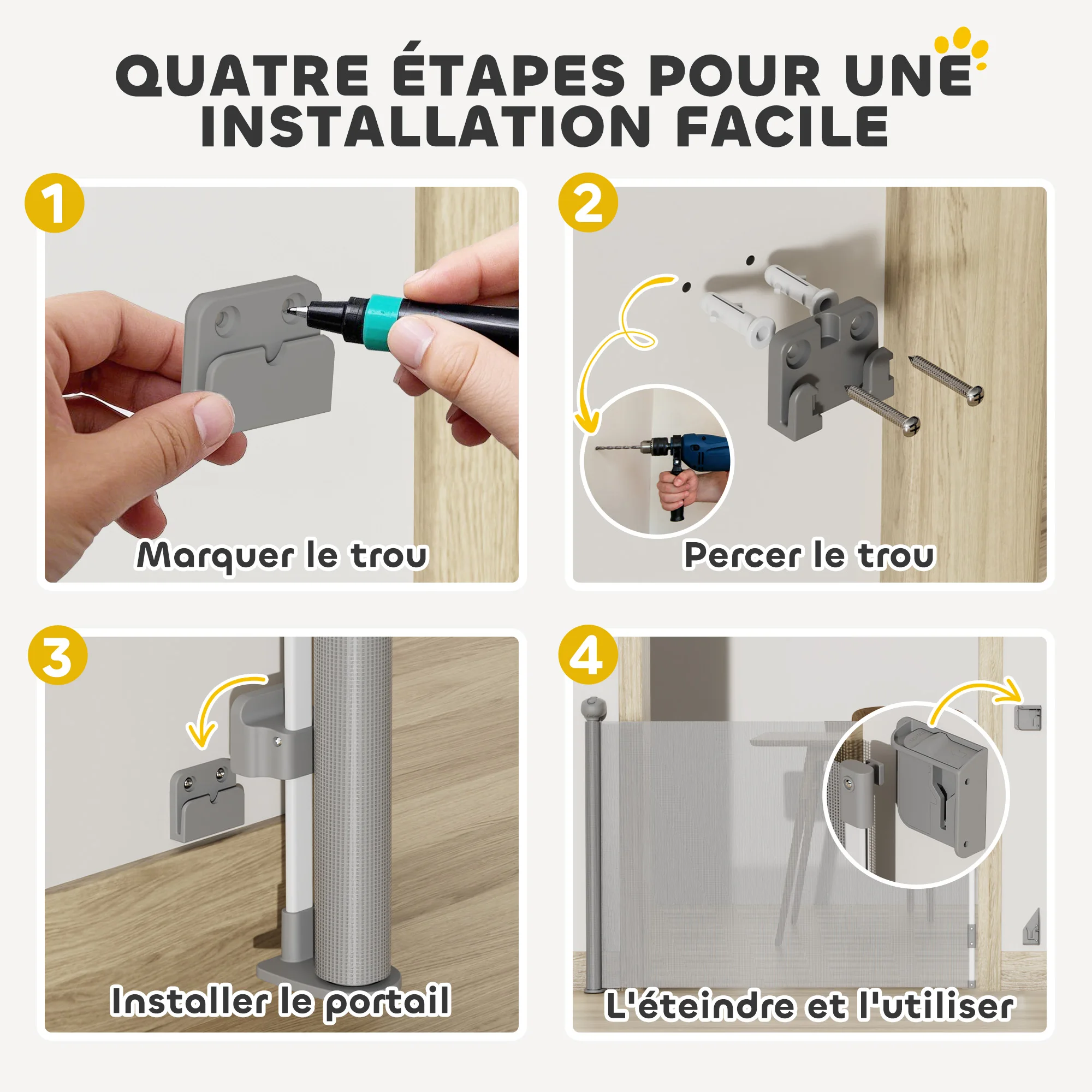 Barrière rétractable pour chien, filet extensible, largeur 149 cm, sécurité escalier – Image 4