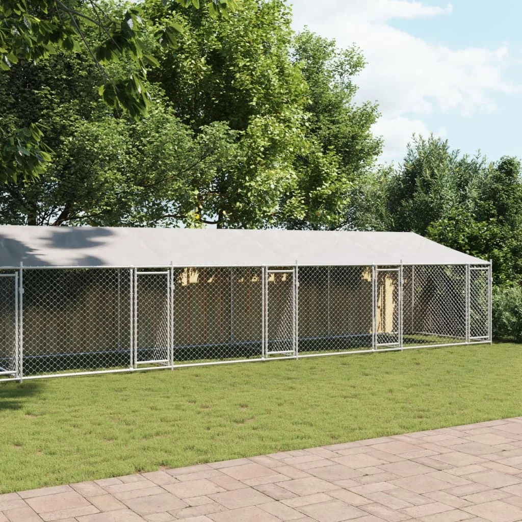 Enclos extérieur pour chien avec toit, acier gris 10x2x2m – Image 3