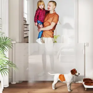 Barrière de sécurité escamotable blanche pour chien, 87 cm
