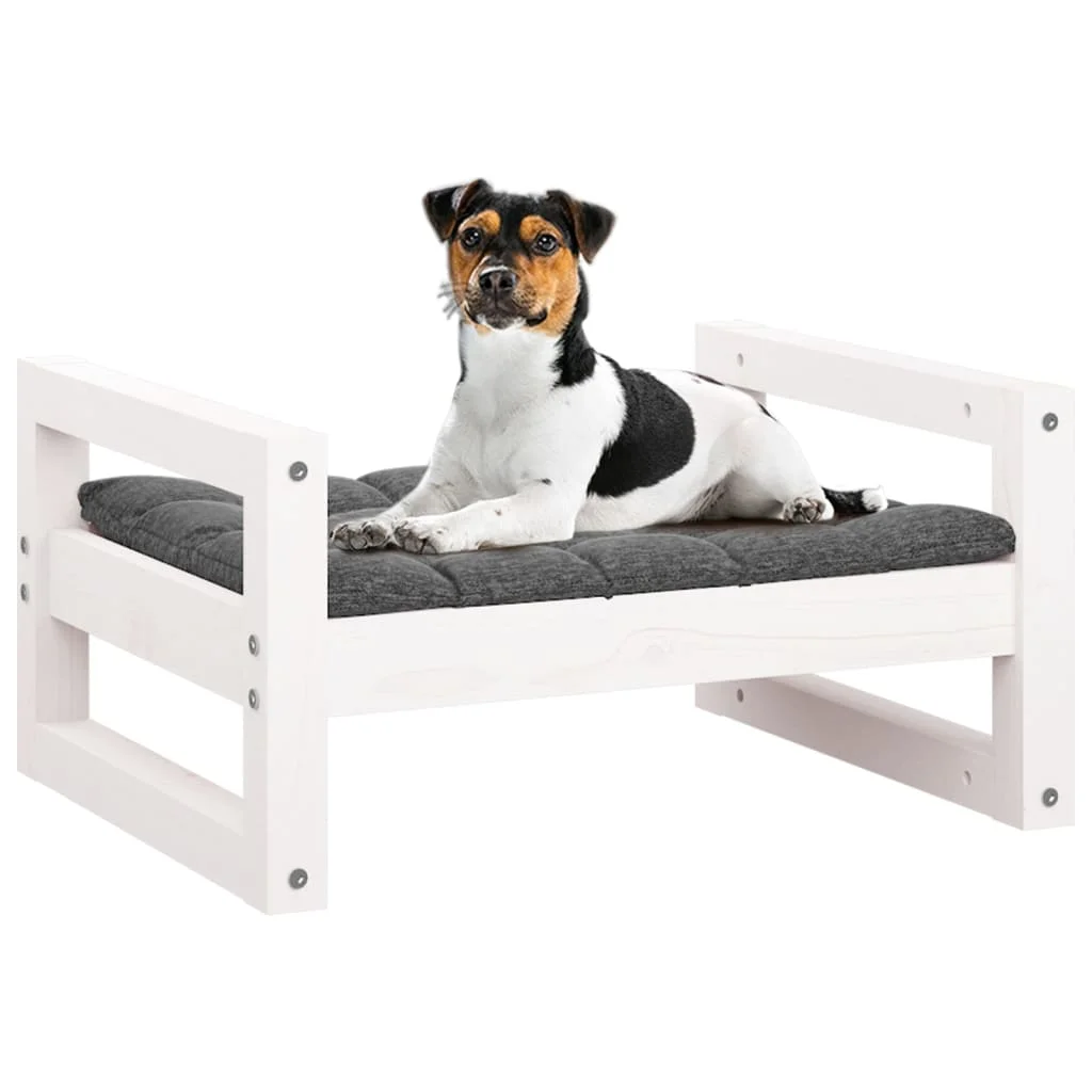 Canapé-lit surélevé pour chien, bois de pin massif, blanc – Image 4