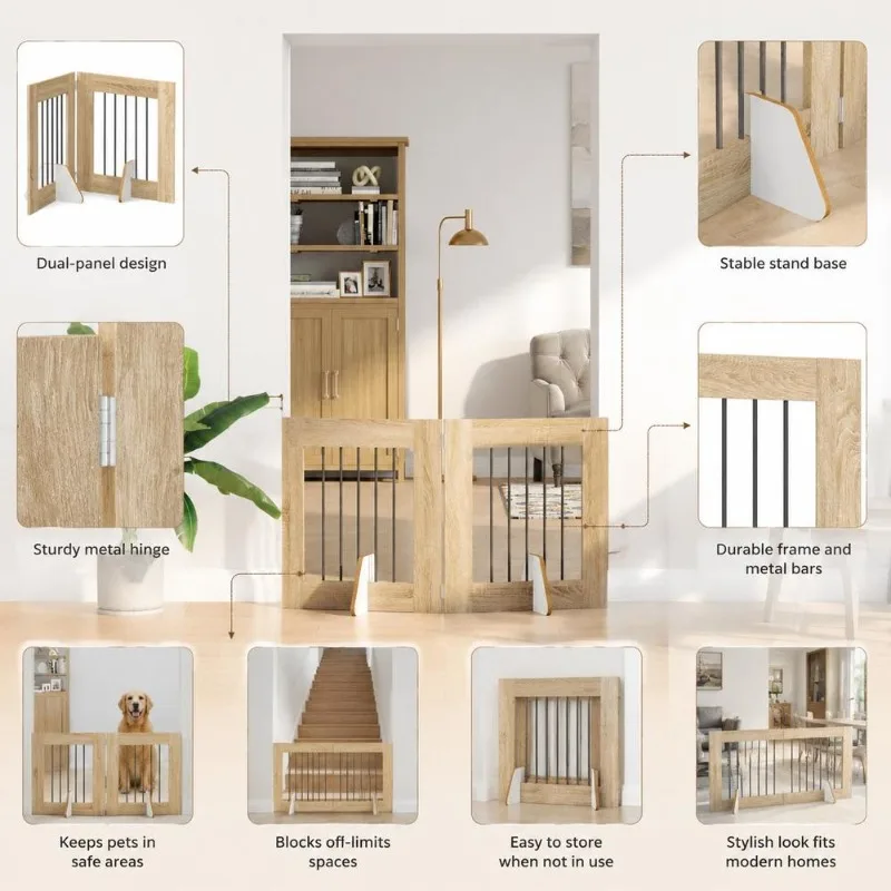 Barrière pliable 120,5 cm bois et acier pour chien – Image 3