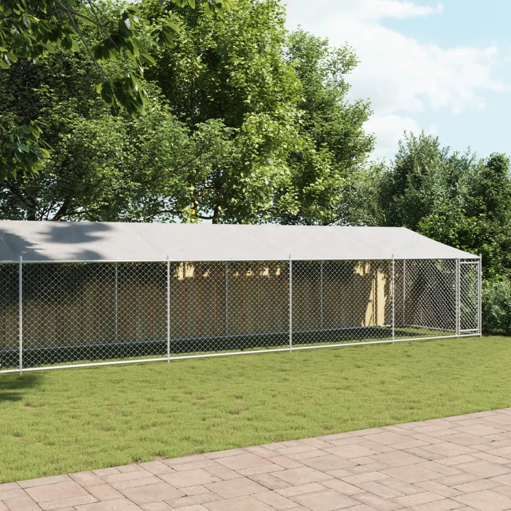 Parc canin couvert 12x2x2m, acier galvanisé gris robuste – Image 3