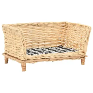 Panier en osier naturel avec coussin moelleux pour chien