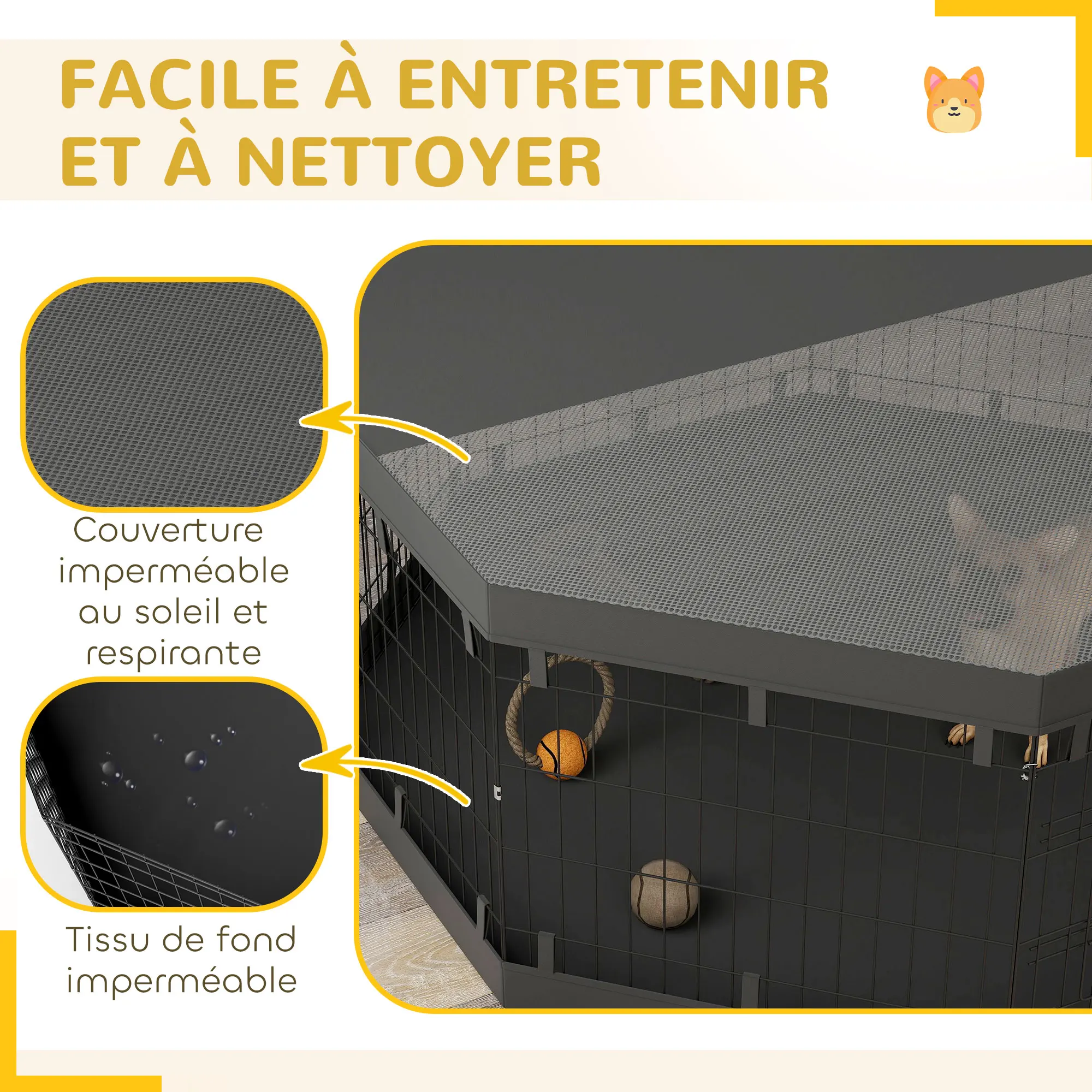Parc pour chien 8 panneaux pliables avec porte et toit – Image 3