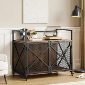 Cage d'intérieur en bois avec doubles portes, verrouillable et roulettes