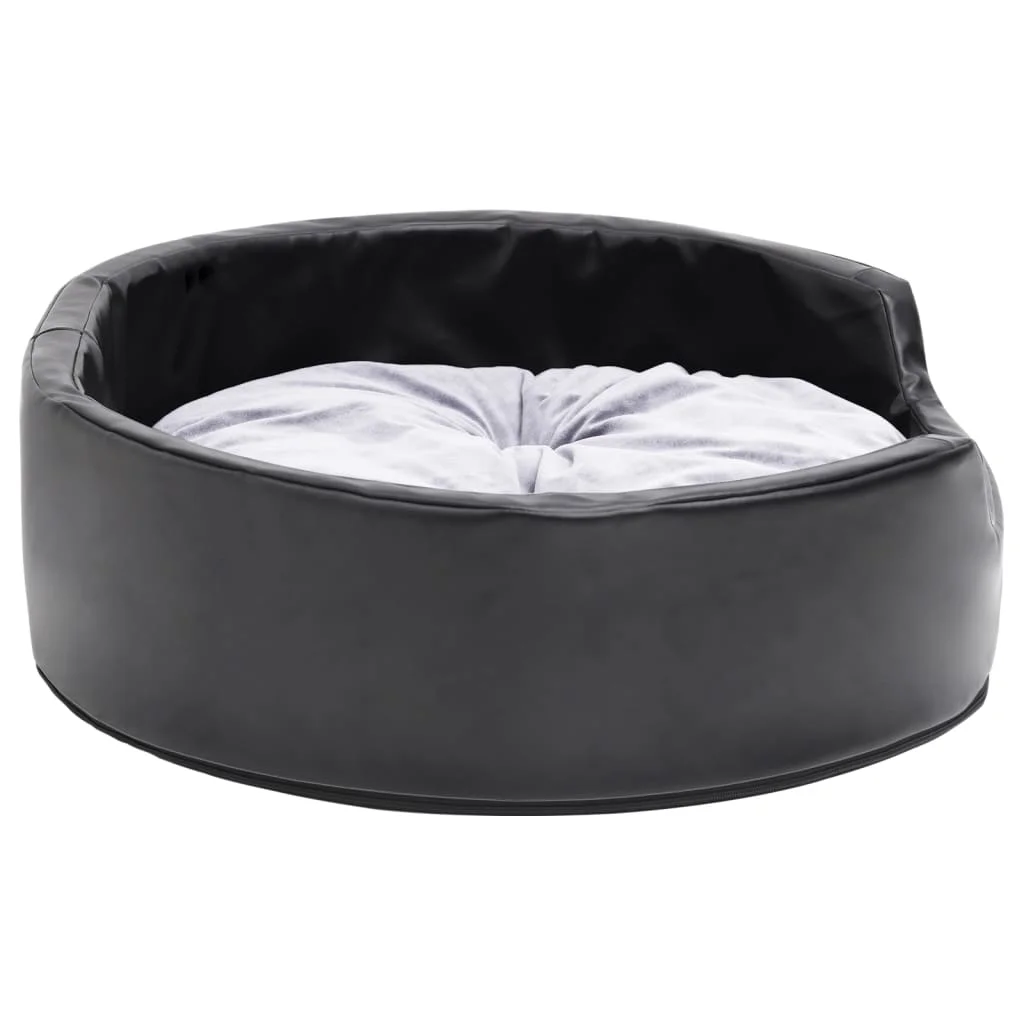 Lit douillet pour chien gris et noir, style simili cuir – Image 4