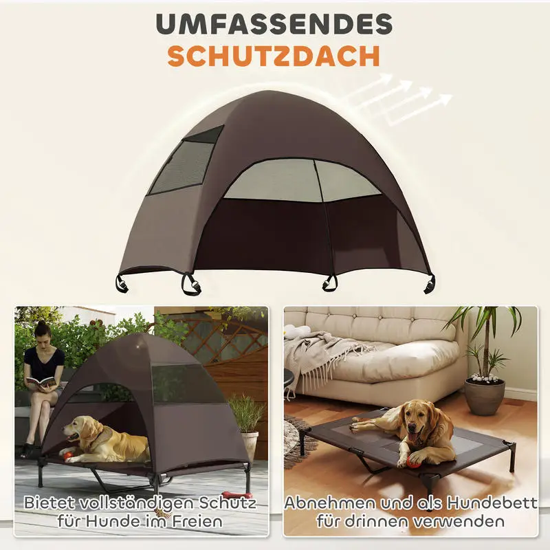 Lit surélevé avec toit anti-soleil pour chien, extérieur – Image 4