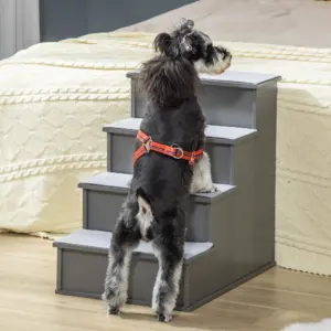 Échelle à chien rembourrée 4 marches grise