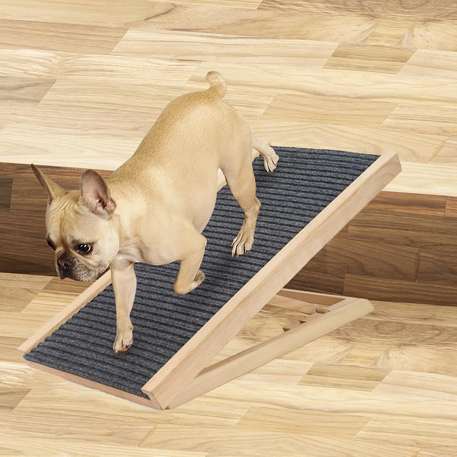 Rampe d'accès pliable en bois pour chien, hauteur réglable et antidérapante – Image 2
