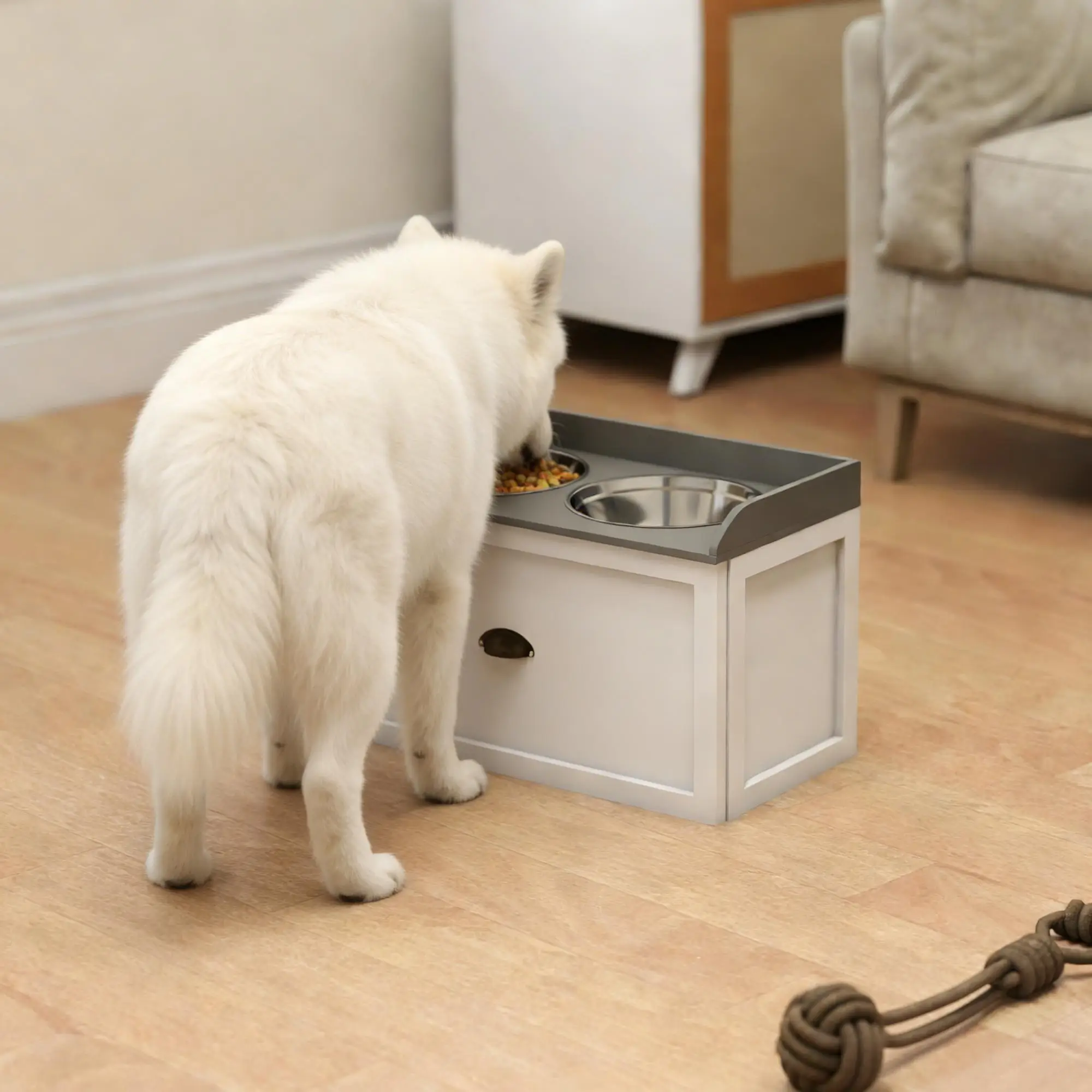Mangeoire surélevée réglable pour grands chiens avec bols inox – Image 2
