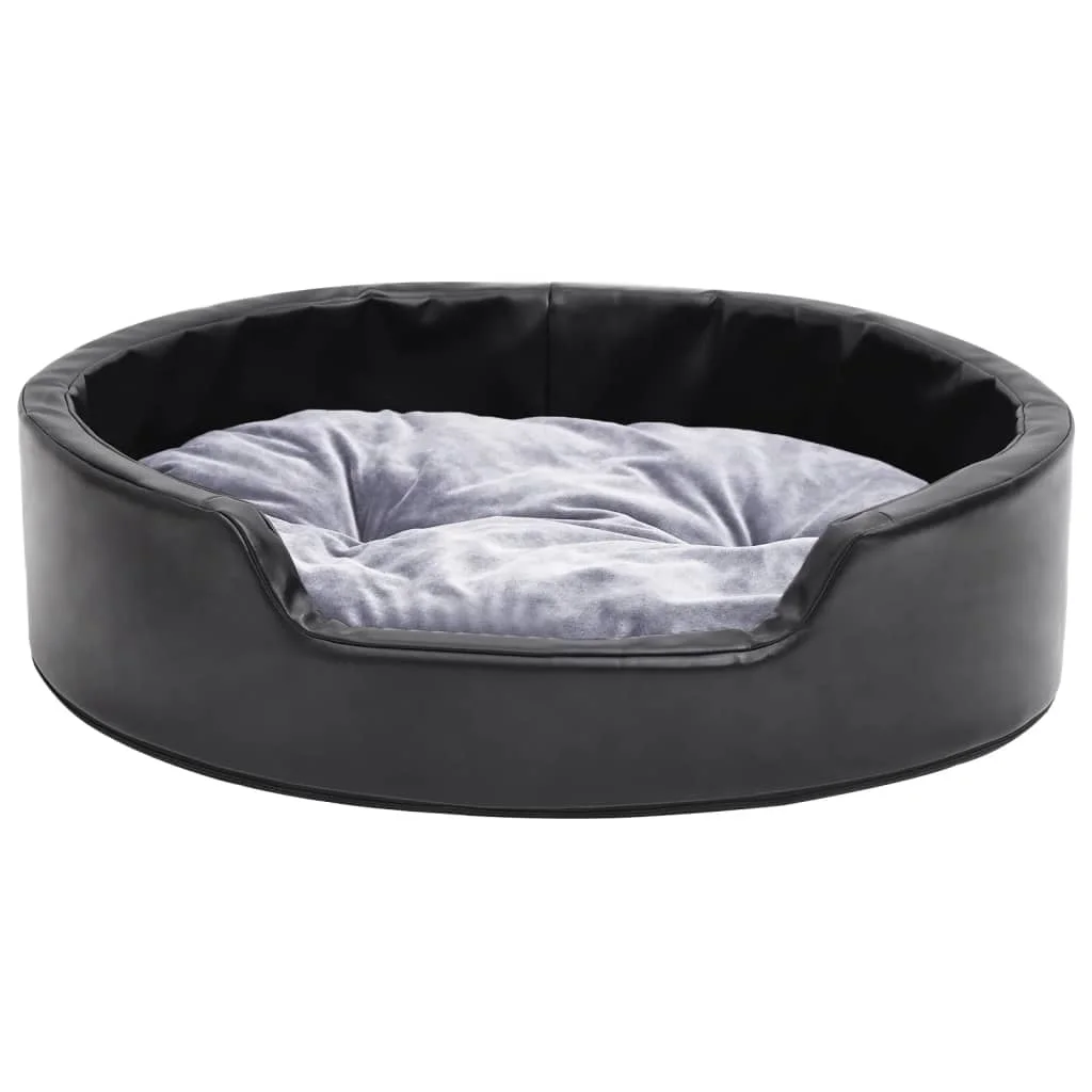 Lit douillet pour chien gris et noir, style simili cuir – Image 3