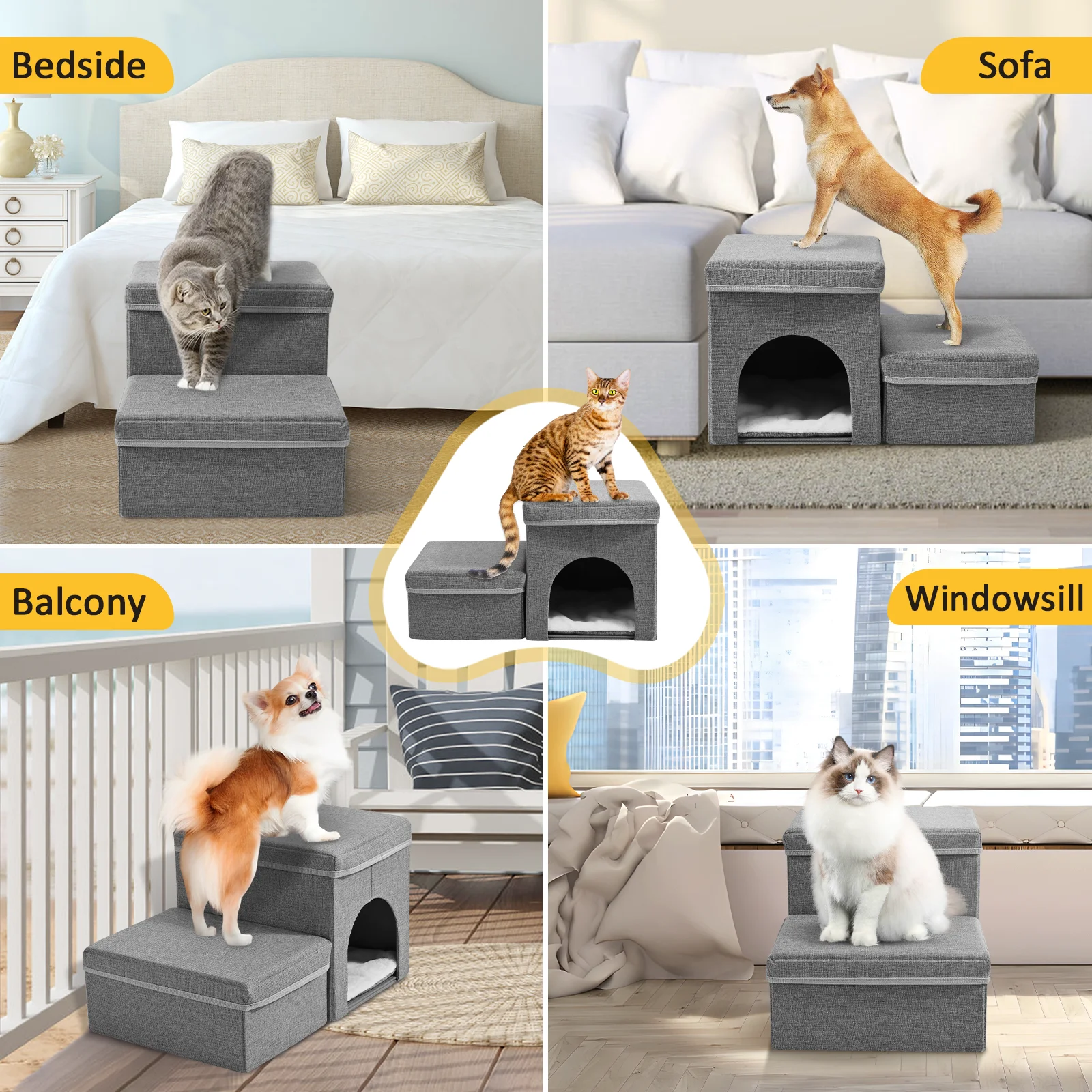 Escalier pliable 2 marches pour petit chien avec rangement – Image 4