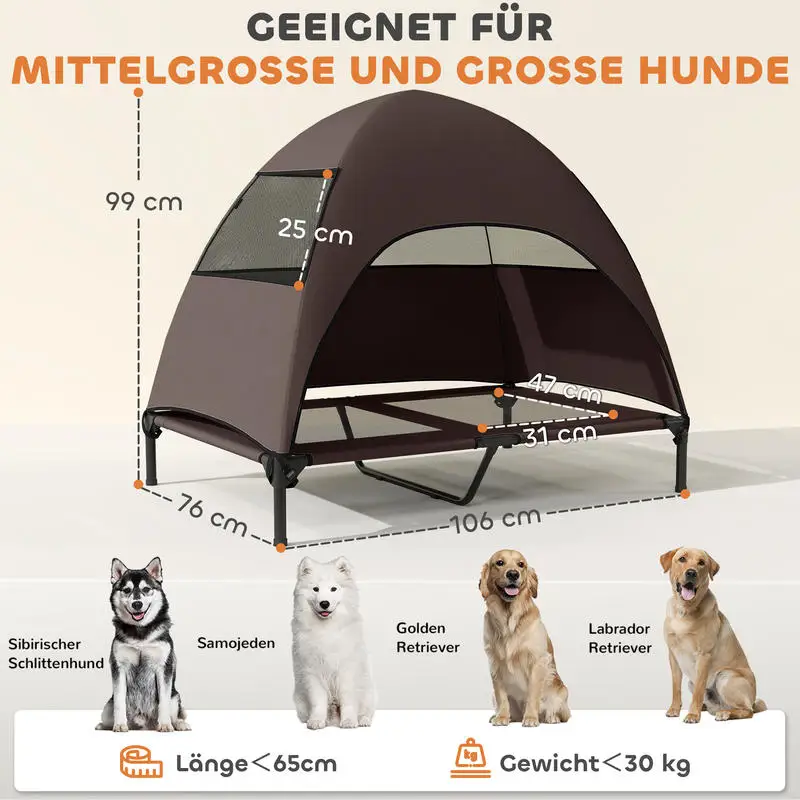 Lit surélevé avec toit anti-soleil pour chien, extérieur – Image 3