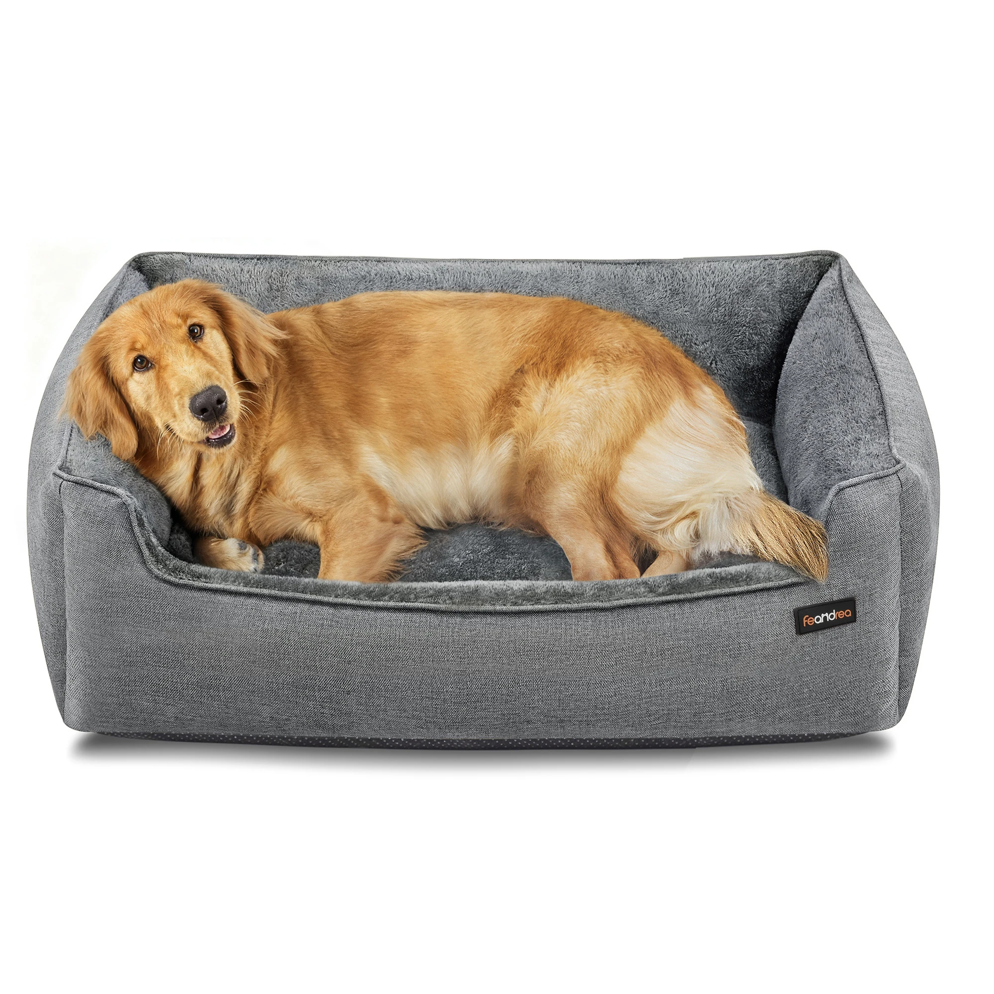 Canapé-lit pour chien en tissu façon lin, bord rehaussé, housse amovible – Image 2