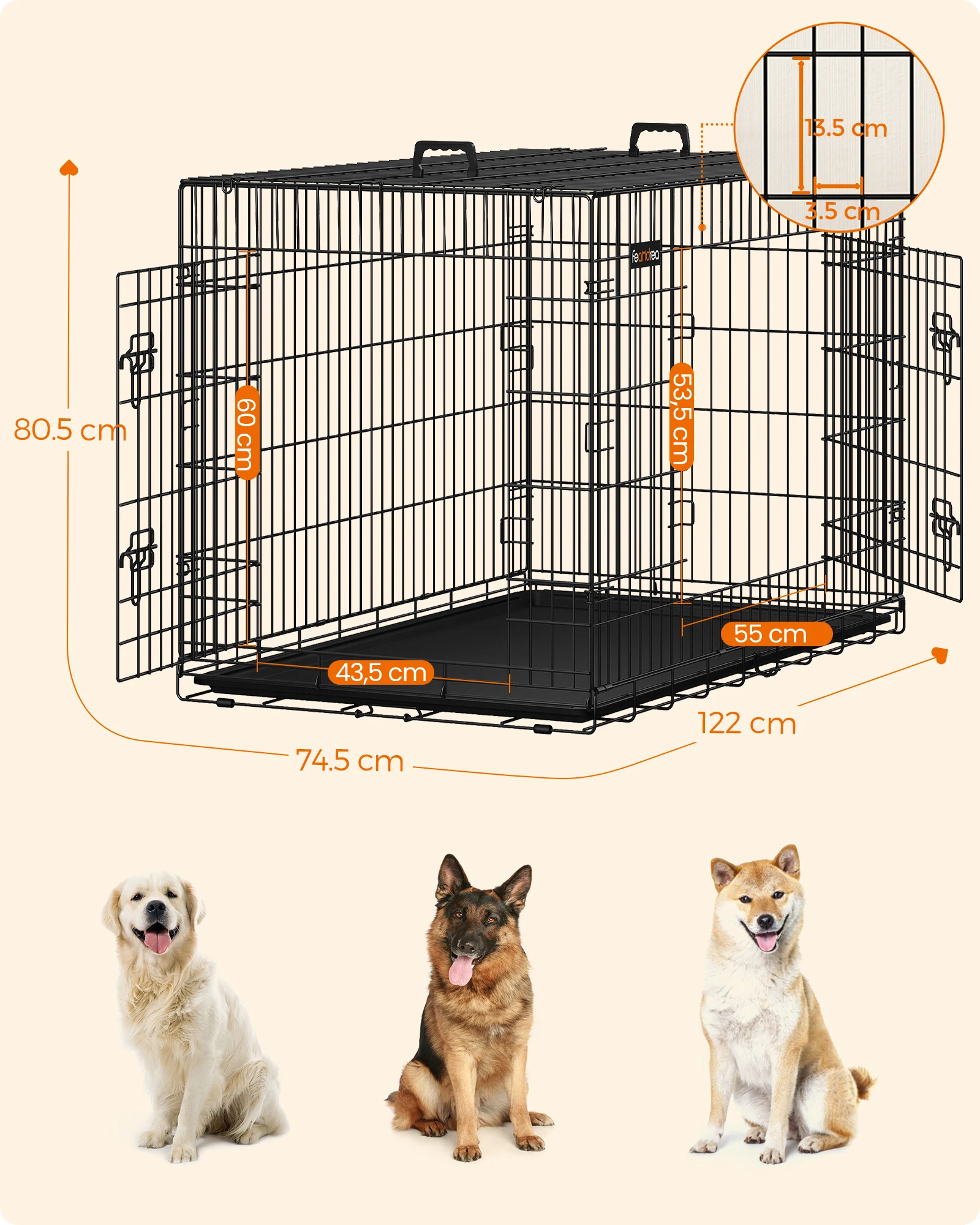 Grande cage pliable deux portes pour chien, taille XXL – Image 3