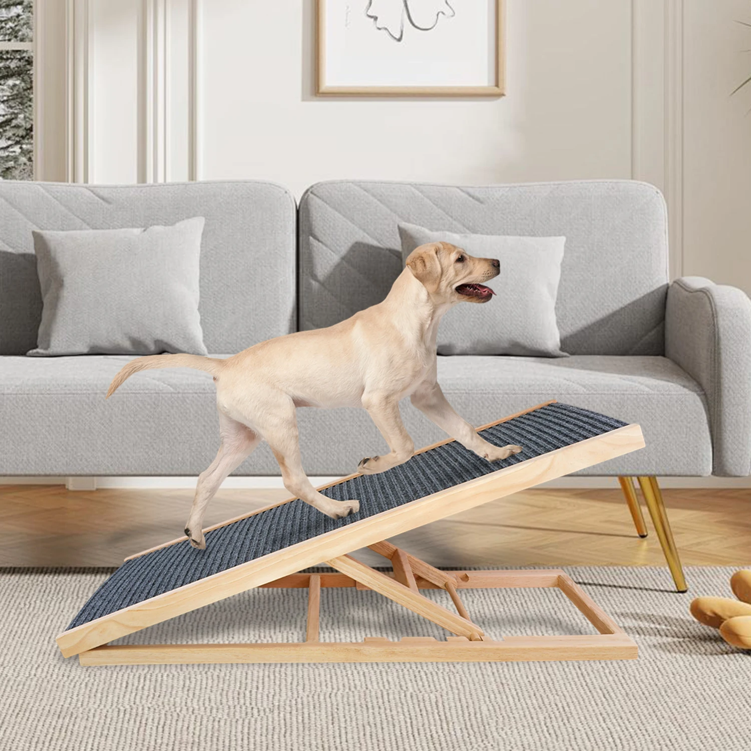 Rampe d'accès pliable en bois pour chien, hauteur réglable et antidérapante – Image 3
