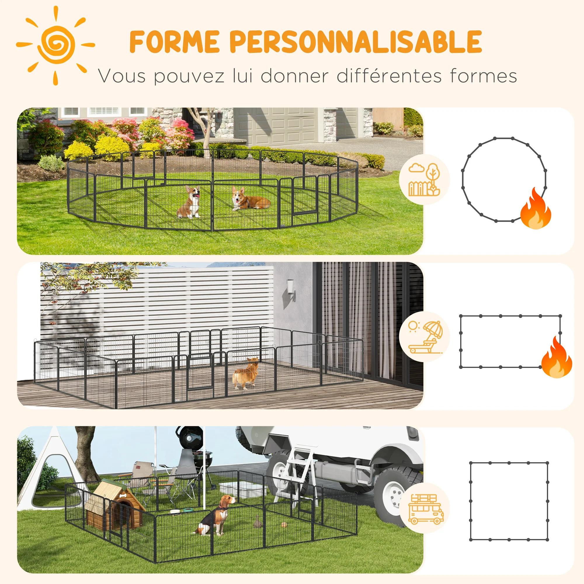 Parc pour chien modulable, 16 panneaux pliables, acier 60 cm – Image 3