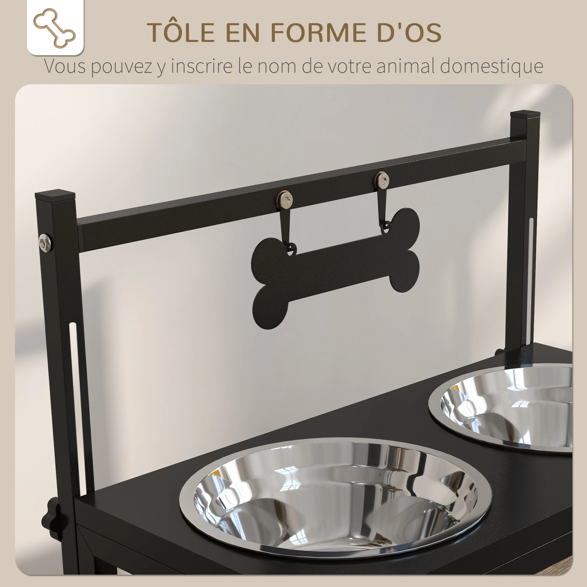 Gamelles surélevées pour chien avec 2 bols inox et support réglable – Image 3